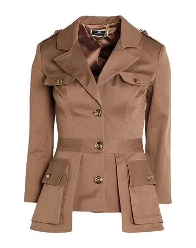 Elisabetta Franchi Woman Blazer Brown Size 2 Cotton, Elastane In Brown