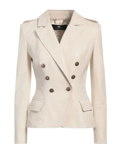 Elisabetta Franchi Woman Blazer Cream Size 10 Ovine Leather In Neutral