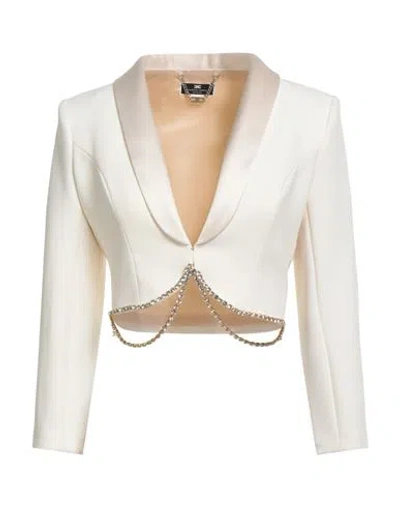 Elisabetta Franchi Woman Blazer Cream Size 4 Polyester, Elastane, Acetate, Polyamide In Neutral
