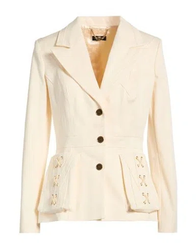 Elisabetta Franchi Woman Blazer Cream Size 6 Cotton, Elastane In Neutral