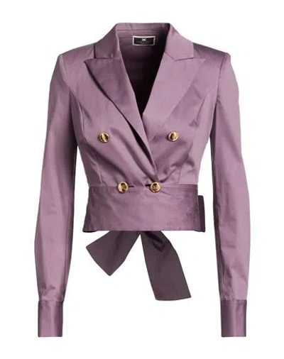 Elisabetta Franchi Woman Blazer Mauve Size 12 Cotton, Elastane In Purple