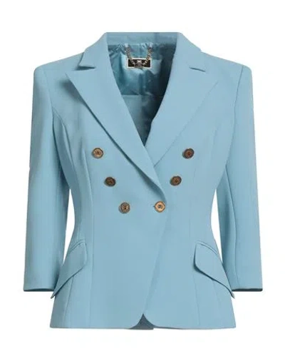 Elisabetta Franchi Woman Blazer Pastel Blue Size 12 Polyester, Elastane