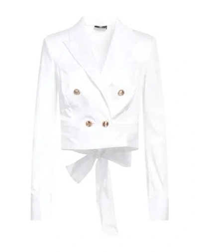 Elisabetta Franchi Woman Blazer White Size 8 Cotton, Elastane In Gray
