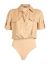 Elisabetta Franchi Woman Bodysuit Beige Size 12 Polyester, Polyurethane, Polyamide, Elastane