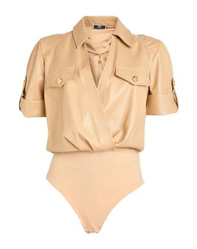 Elisabetta Franchi Woman Bodysuit Beige Size 12 Polyester, Polyurethane, Polyamide, Elastane