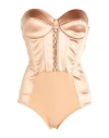 Elisabetta Franchi Woman Bodysuit Beige Size 8 Acetate, Polyamide, Elastane