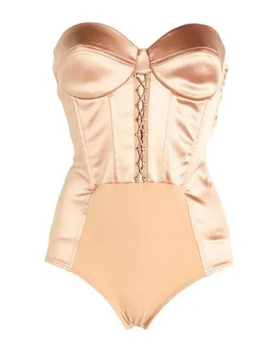 Elisabetta Franchi Woman Bodysuit Beige Size 8 Acetate, Polyamide, Elastane