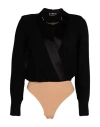 Elisabetta Franchi Woman Bodysuit Black Size 4 Viscose, Polyamide, Elastane, Silk In Black