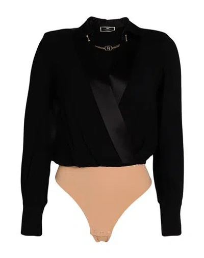 Elisabetta Franchi Woman Bodysuit Black Size 4 Viscose, Polyamide, Elastane, Silk