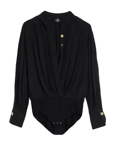 Elisabetta Franchi Woman Bodysuit Black Size 8 Silk, Polyamide, Elastane