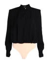 Elisabetta Franchi Tie-neck Bodysuit-style Blouse In Georgette Fabric With Embroideries In Black