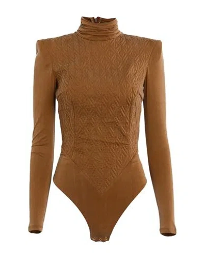Elisabetta Franchi Woman Bodysuit Camel Size 12 Cupro, Elastane In Brown