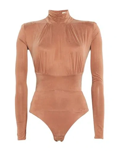 Elisabetta Franchi Woman Bodysuit Camel Size 8 Cupro, Elastane In Sand