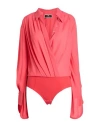 Elisabetta Franchi Woman Bodysuit Coral Size 10 Polyester, Polyamide, Elastane In Pink
