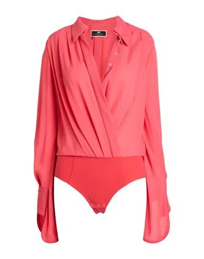 Elisabetta Franchi Woman Bodysuit Coral Size 10 Polyester, Polyamide, Elastane In Pink