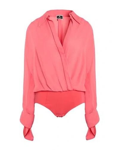 Elisabetta Franchi Woman Bodysuit Coral Size 12 Polyester, Polyamide, Elastane In Pink