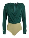 Elisabetta Franchi Woman Bodysuit Dark Green Size 2 Polyester, Elastane, Polyamide