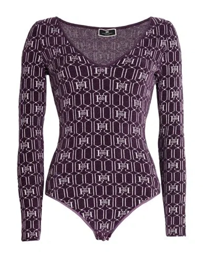Elisabetta Franchi Woman Bodysuit Dark Purple Size 4 Polyamide, Viscose, Polyester