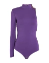 Elisabetta Franchi Asymmetrical Bodysuit In Purple