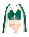 Elisabetta Franchi Woman Bodysuit Green Size 8 Polyester, Elastane, Polyamide In Green