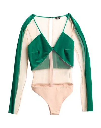 Elisabetta Franchi Woman Bodysuit Green Size 8 Polyester, Elastane, Polyamide