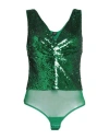 Elisabetta Franchi Woman Bodysuit Green Size 8 Polyamide, Elastane, Plastic