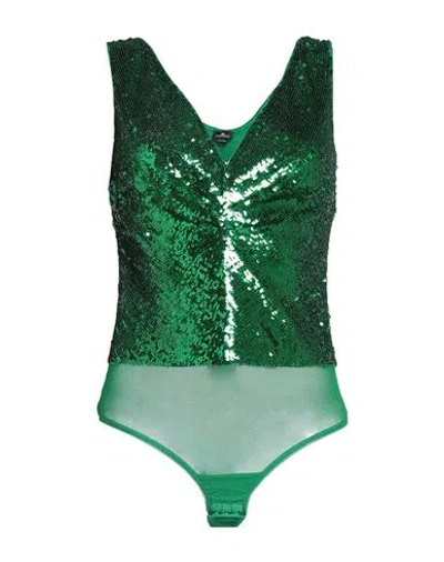 Elisabetta Franchi Woman Bodysuit Green Size 8 Polyamide, Elastane, Plastic