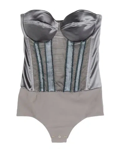 Elisabetta Franchi Woman Bodysuit Grey Size 6 Acetate, Polyamide, Elastane