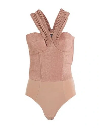 Elisabetta Franchi Woman Bodysuit Light Brown Size 4 Viscose, Polyester, Polyamide, Elastane In Pink