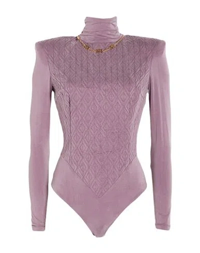 Elisabetta Franchi Woman Bodysuit Mauve Size 8 Cupro, Elastane In Purple