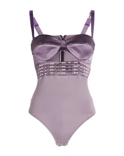 Elisabetta Franchi Woman Bodysuit Mauve Size 8 Polyester, Viscose, Elastane In Purple