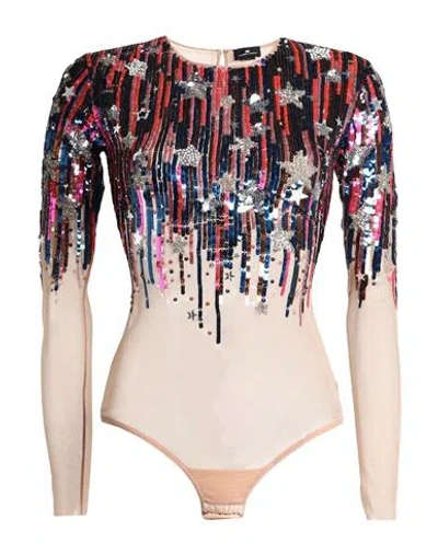 Elisabetta Franchi Woman Bodysuit Midnight Blue Size 4 Polyamide, Elastane, Glass