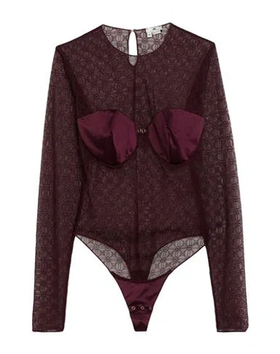 Elisabetta Franchi Woman Bodysuit Plum Size 6 Polyamide, Elastane