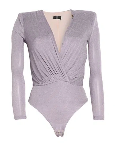 Elisabetta Franchi Woman Bodysuit Purple Size 12 Viscose, Polyamide, Polyester In Gray