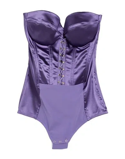 Elisabetta Franchi Woman Bodysuit Purple Size 4 Acetate, Polyamide, Elastane