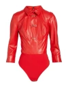 Elisabetta Franchi Woman Bodysuit Red Size 6 Polyester, Polyurethane, Polyamide, Elastane