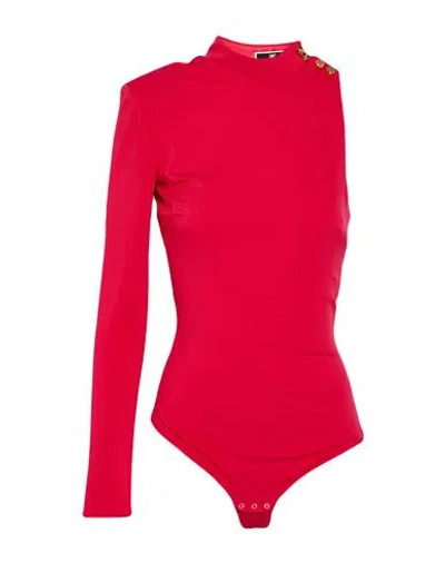 Elisabetta Franchi Asymmetrical Bodysuit In Red