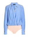 Elisabetta Franchi Woman Bodysuit Sky Blue Size 10 Silk, Polyamide, Elastane