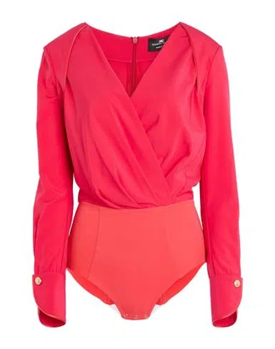 Elisabetta Franchi Woman Bodysuit Tomato Red Size 4 Polyester, Elastane, Polyamide In Pink