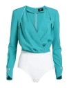 Elisabetta Franchi Woman Bodysuit Turquoise Size 6 Polyester, Elastane, Polyamide In Blue