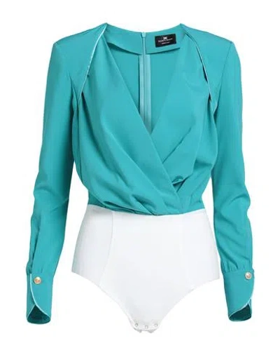 ELISABETTA FRANCHI ELISABETTA FRANCHI WOMAN BODYSUIT TURQUOISE SIZE 6 POLYESTER, ELASTANE, POLYAMIDE