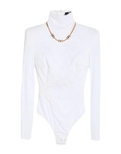 Elisabetta Franchi Woman Bodysuit White Size 8 Cupro, Elastane In Gray