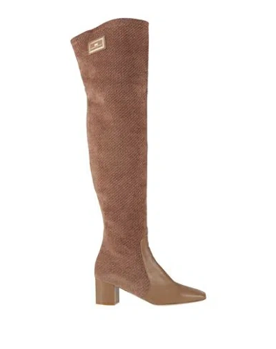Elisabetta Franchi Woman Boot Brown Size 7 Leather, Textile Fibers