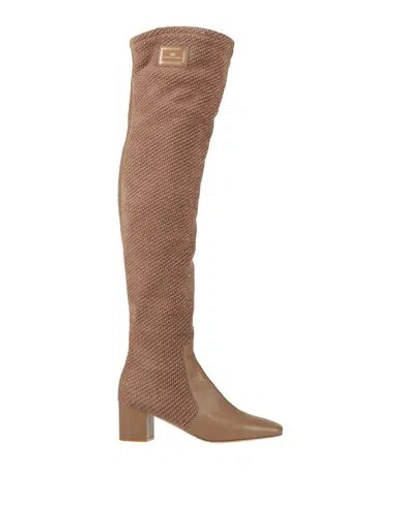 Elisabetta Franchi Woman Boot Camel Size 7 Textile Fibers, Leather In Beige