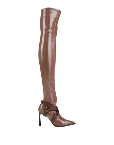 Elisabetta Franchi Woman Boot Light Brown Size 7 Textile Fibers In Beige