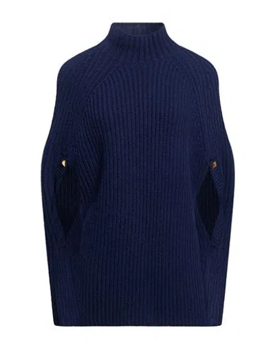 Elisabetta Franchi Woman Cape Midnight Blue Size 4 Wool, Acrylic, Polyester, Polyamide