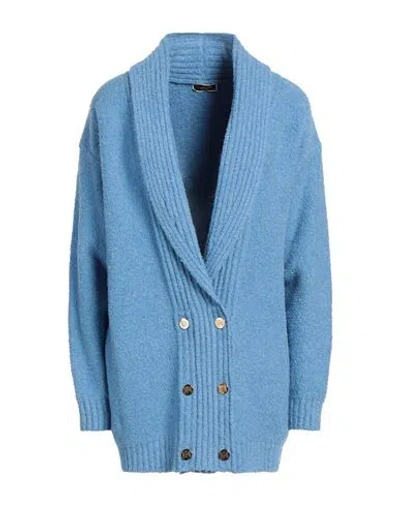 Elisabetta Franchi Woman Cardigan Azure Size 8 Cotton, Polyamide, Elastane In Blue