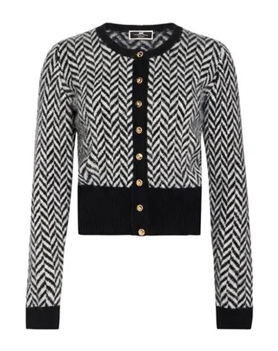 Elisabetta Franchi Woman Cardigan Grey Size 8 Acrylic, Polyamide, Wool, Elastane In Black