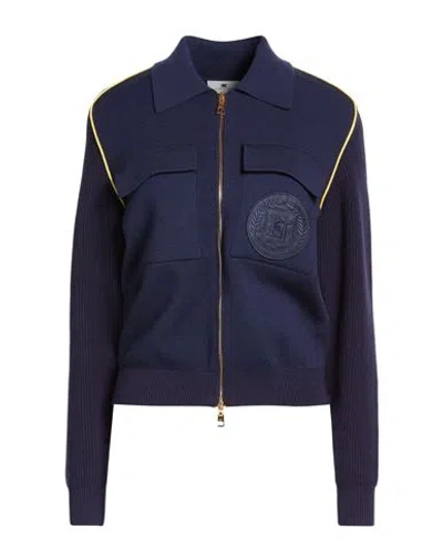 Elisabetta Franchi Woman Cardigan Navy Size 12 Viscose, Polyester, Wool, Polyamide In Blue