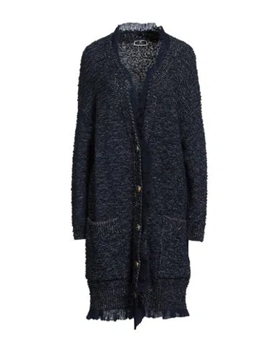 Elisabetta Franchi Woman Cardigan Navy Size 8 Polyamide, Synthetic Fibers, Wool, Mohair Wool, Alpaca